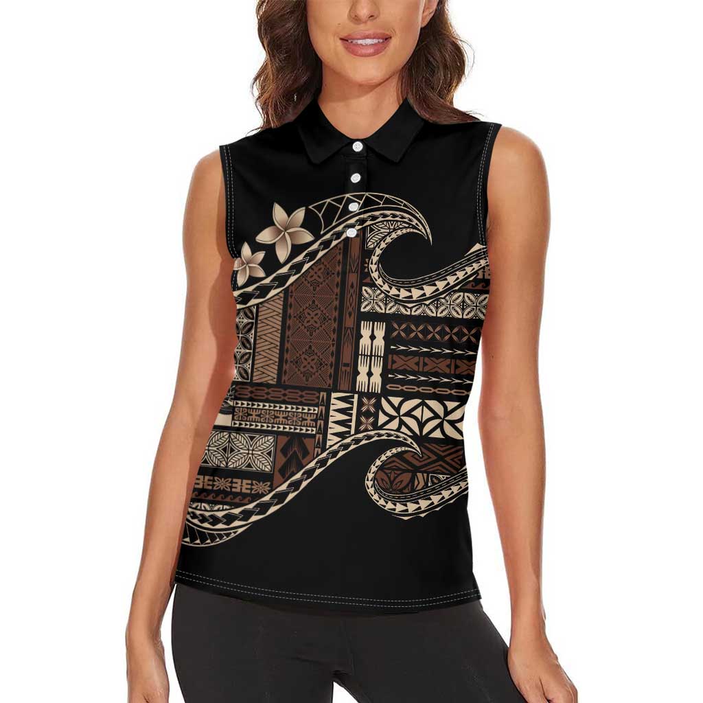 Samoa Siapo Mamanu Women Sleeveless Polo Shirt Waves Motifs