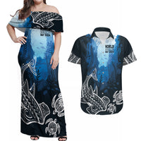 World Ocean Day Pasifika Couples Matching Off Shoulder Maxi Dress and Hawaiian Shirt Awaken New Depths LT7 Blue - Polynesian Pride