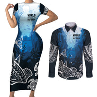 World Ocean Day Pasifika Couples Matching Short Sleeve Bodycon Dress and Long Sleeve Button Shirt Awaken New Depths LT7 Blue - Polynesian Pride