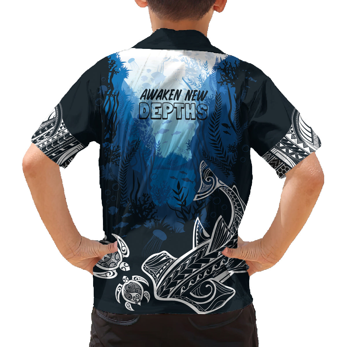 World Ocean Day Pasifika Family Matching Off The Shoulder Long Sleeve Dress and Hawaiian Shirt Awaken New Depths LT7 - Polynesian Pride