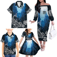 World Ocean Day Pasifika Family Matching Off The Shoulder Long Sleeve Dress and Hawaiian Shirt Awaken New Depths LT7 - Polynesian Pride