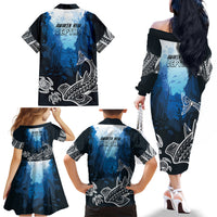 World Ocean Day Pasifika Family Matching Off The Shoulder Long Sleeve Dress and Hawaiian Shirt Awaken New Depths LT7 - Polynesian Pride