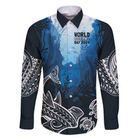 World Ocean Day Pasifika Family Matching Off The Shoulder Long Sleeve Dress and Hawaiian Shirt Awaken New Depths LT7 Dad's Shirt - Long Sleeve Blue - Polynesian Pride