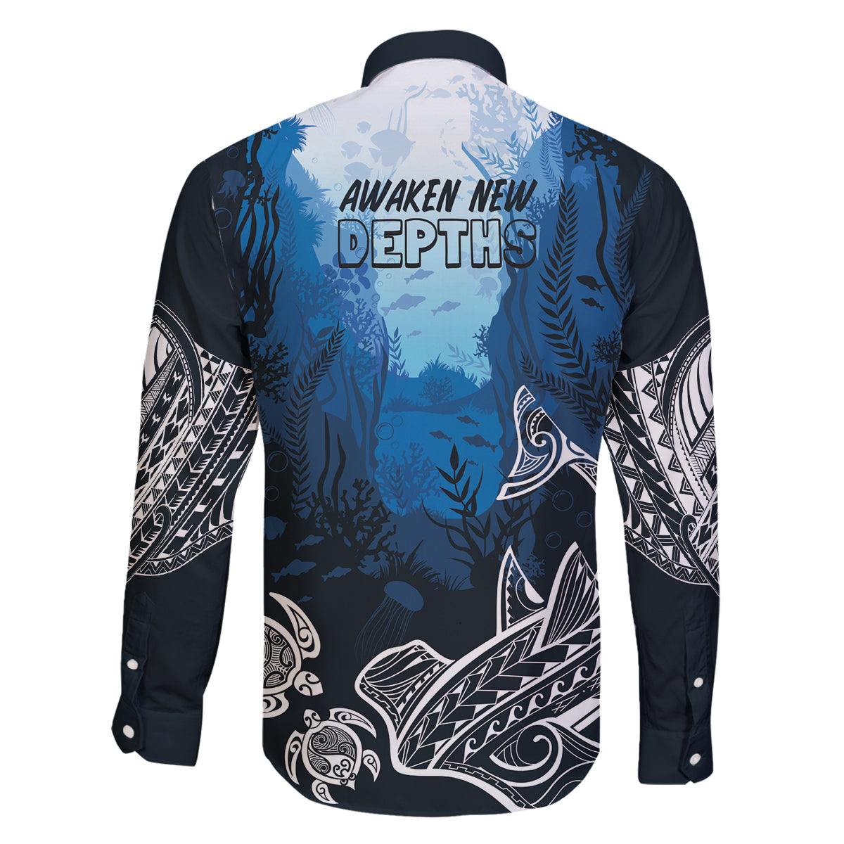 World Ocean Day Pasifika Family Matching Off The Shoulder Long Sleeve Dress and Hawaiian Shirt Awaken New Depths LT7 - Polynesian Pride