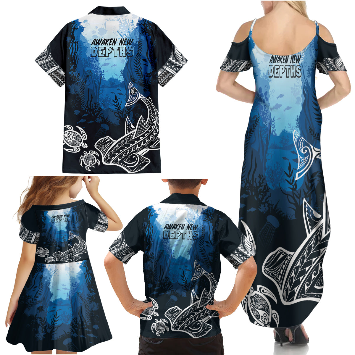 World Ocean Day Pasifika Family Matching Summer Maxi Dress and Hawaiian Shirt Awaken New Depths LT7 - Polynesian Pride