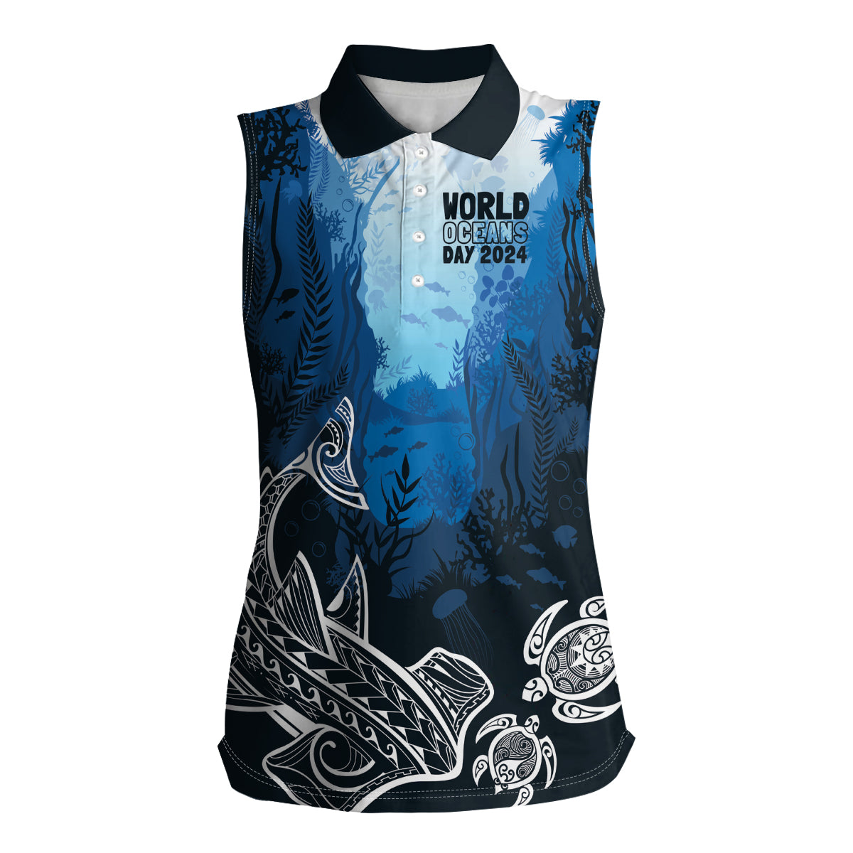 World Ocean Day Pasifika Women Sleeveless Polo Shirt Awaken New Depths LT7 Female Blue - Polynesian Pride