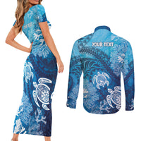 Hawaii World Ocean Day Couples Matching Short Sleeve Bodycon Dress and Long Sleeve Button Shirt Kakau Turtles LT7 - Polynesian Pride