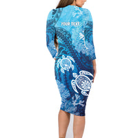 Hawaii World Ocean Day Family Matching Long Sleeve Bodycon Dress and Hawaiian Shirt Kakau Turtles LT7 - Polynesian Pride
