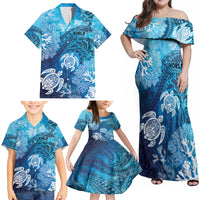 Hawaii World Ocean Day Family Matching Off Shoulder Maxi Dress and Hawaiian Shirt Kakau Turtles LT7 - Polynesian Pride