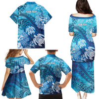 Hawaii World Ocean Day Family Matching Puletasi and Hawaiian Shirt Kakau Turtles LT7 - Polynesian Pride