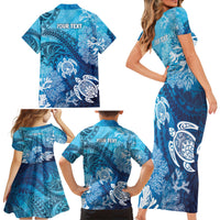 Hawaii World Ocean Day Family Matching Short Sleeve Bodycon Dress and Hawaiian Shirt Kakau Turtles LT7 - Polynesian Pride