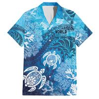 Hawaii World Ocean Day Family Matching Summer Maxi Dress and Hawaiian Shirt Kakau Turtles LT7 Dad's Shirt - Short Sleeve Blue - Polynesian Pride