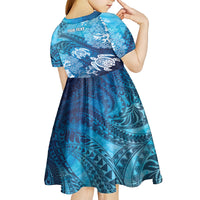 Hawaii World Ocean Day Kid Short Sleeve Dress Kakau Turtles LT7 - Polynesian Pride
