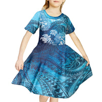 Hawaii World Ocean Day Kid Short Sleeve Dress Kakau Turtles LT7 - Polynesian Pride