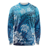 Hawaii World Ocean Day Long Sleeve Shirt Kakau Turtles LT7 Unisex Blue - Polynesian Pride