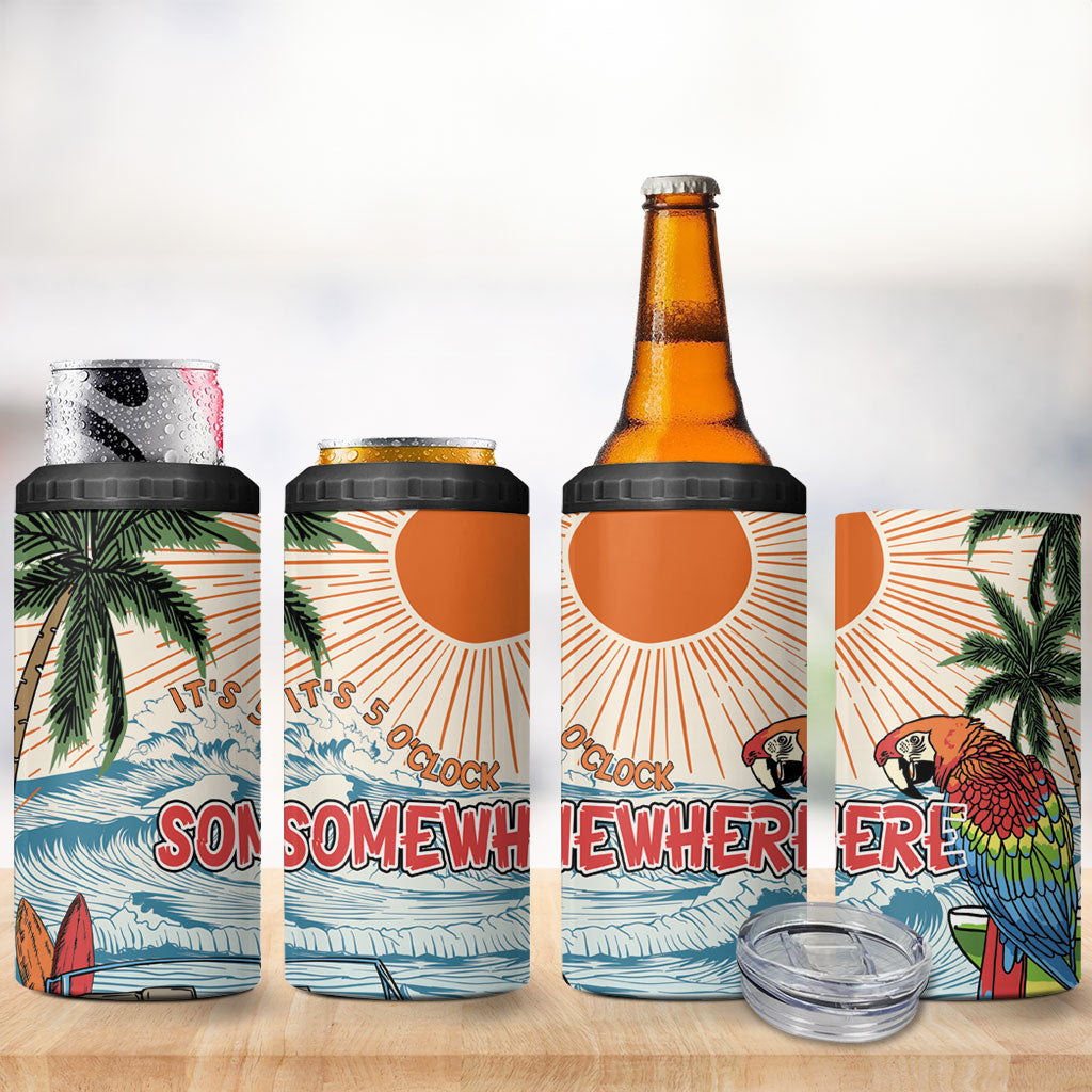Summer Holiday It's 5 o'clock Somewhere Vintage Hawaii 4 in 1 Can Cooler Tumbler LT7 - Polynesian Pride