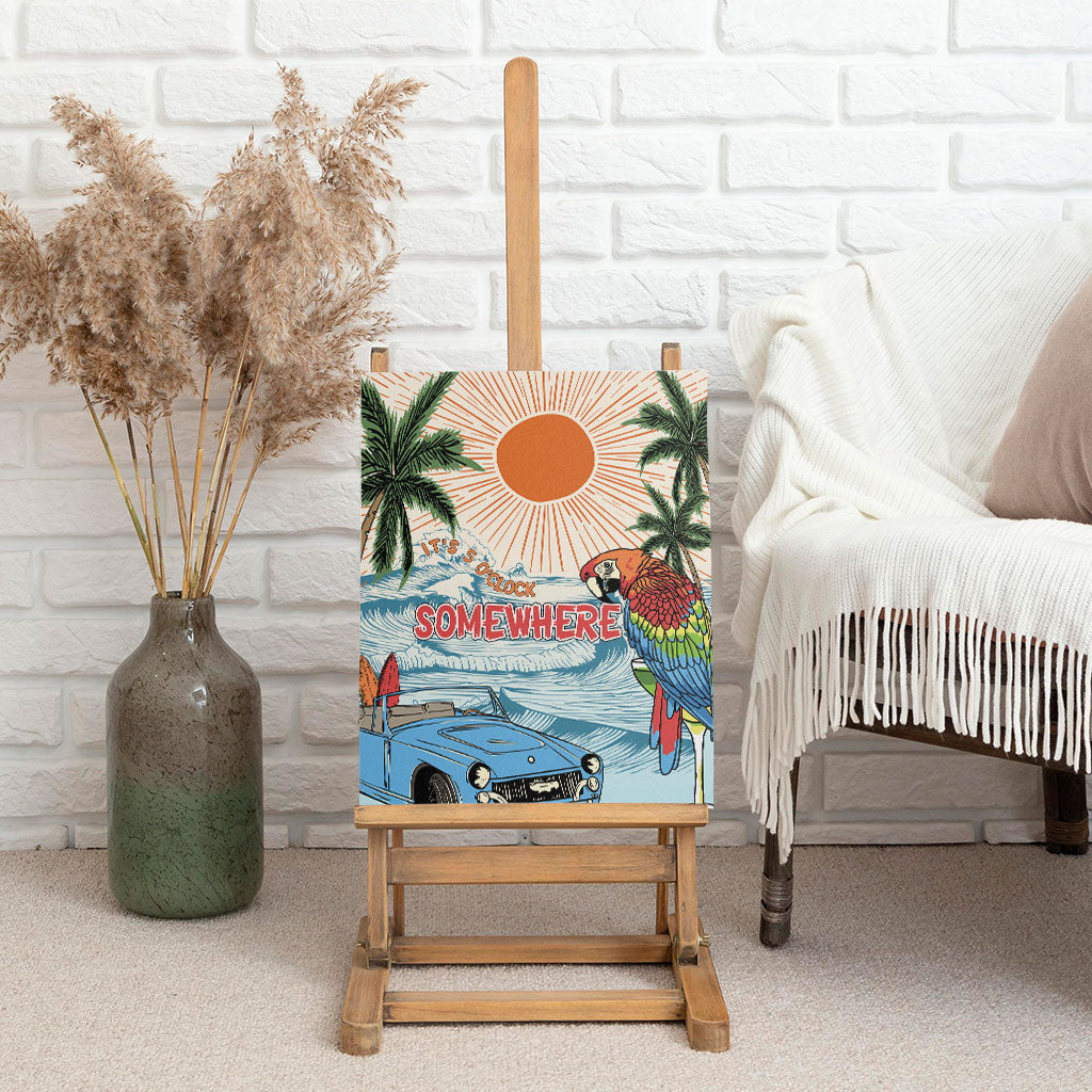 Summer Holiday It's 5 o'clock Somewhere Vintage Hawaii Canvas Wall Art