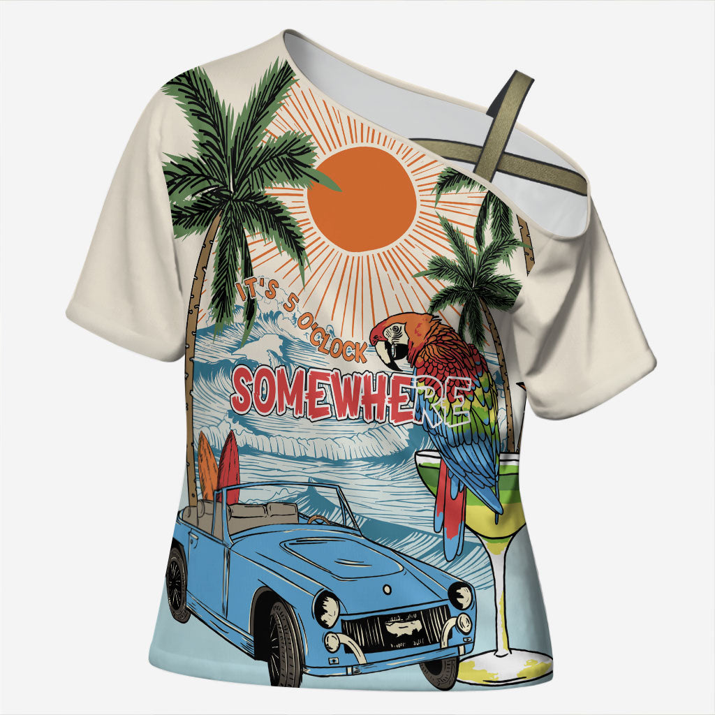 Summer Holiday It's 5 o'clock Somewhere Vintage Hawaii Cross Shoulder Shirt LT7 Female Colorful - Polynesian Pride