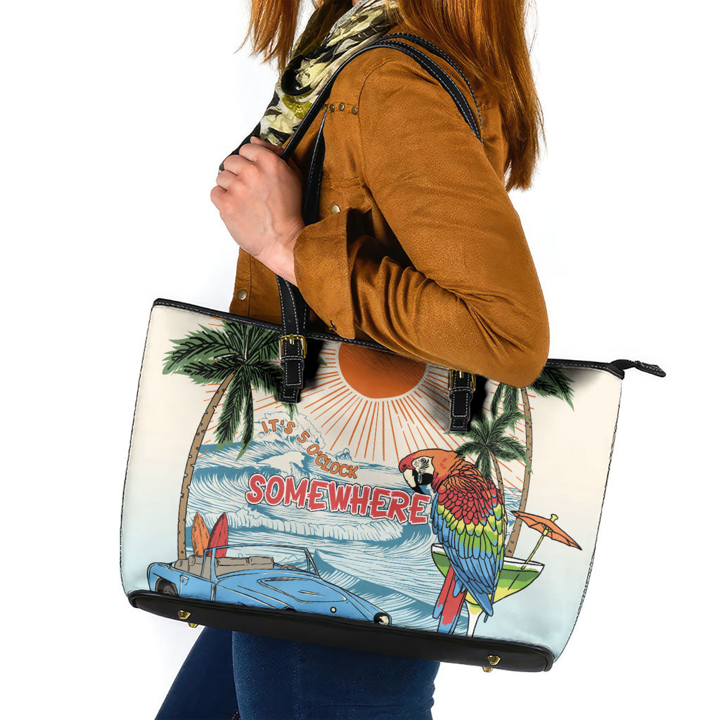 Summer Holiday It's 5 o'clock Somewhere Vintage Hawaii Leather Tote Bag LT7 Colorful - Polynesian Pride