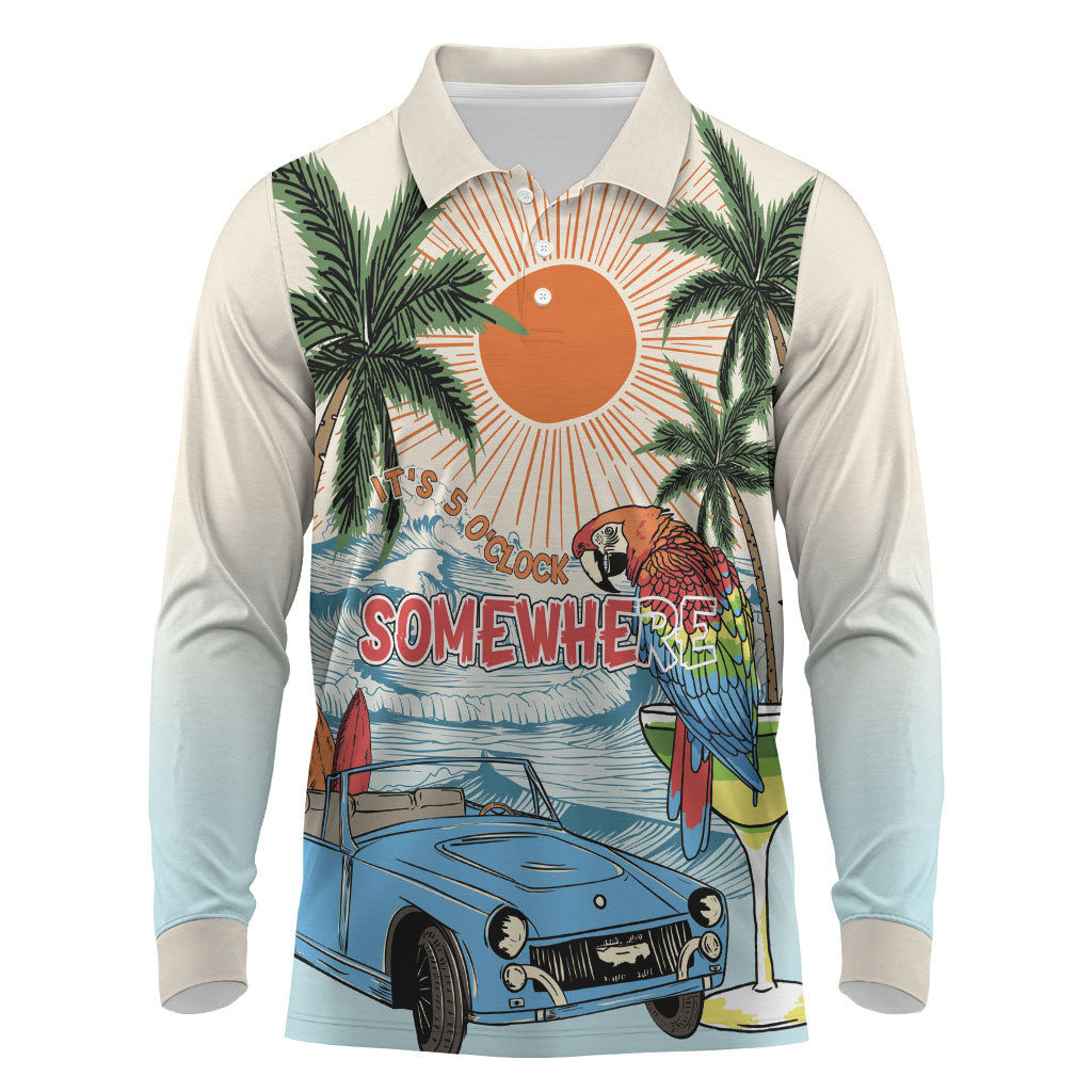 Summer Holiday It's 5 o'clock Somewhere Vintage Hawaii Long Sleeve Polo Shirt LT7 Colorful - Polynesian Pride