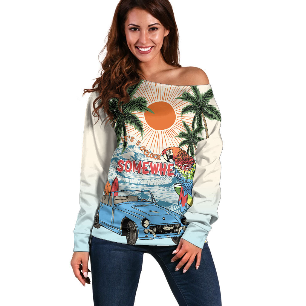 Summer Holiday It's 5 o'clock Somewhere Vintage Hawaii Off Shoulder Sweater LT7 Women Colorful - Polynesian Pride