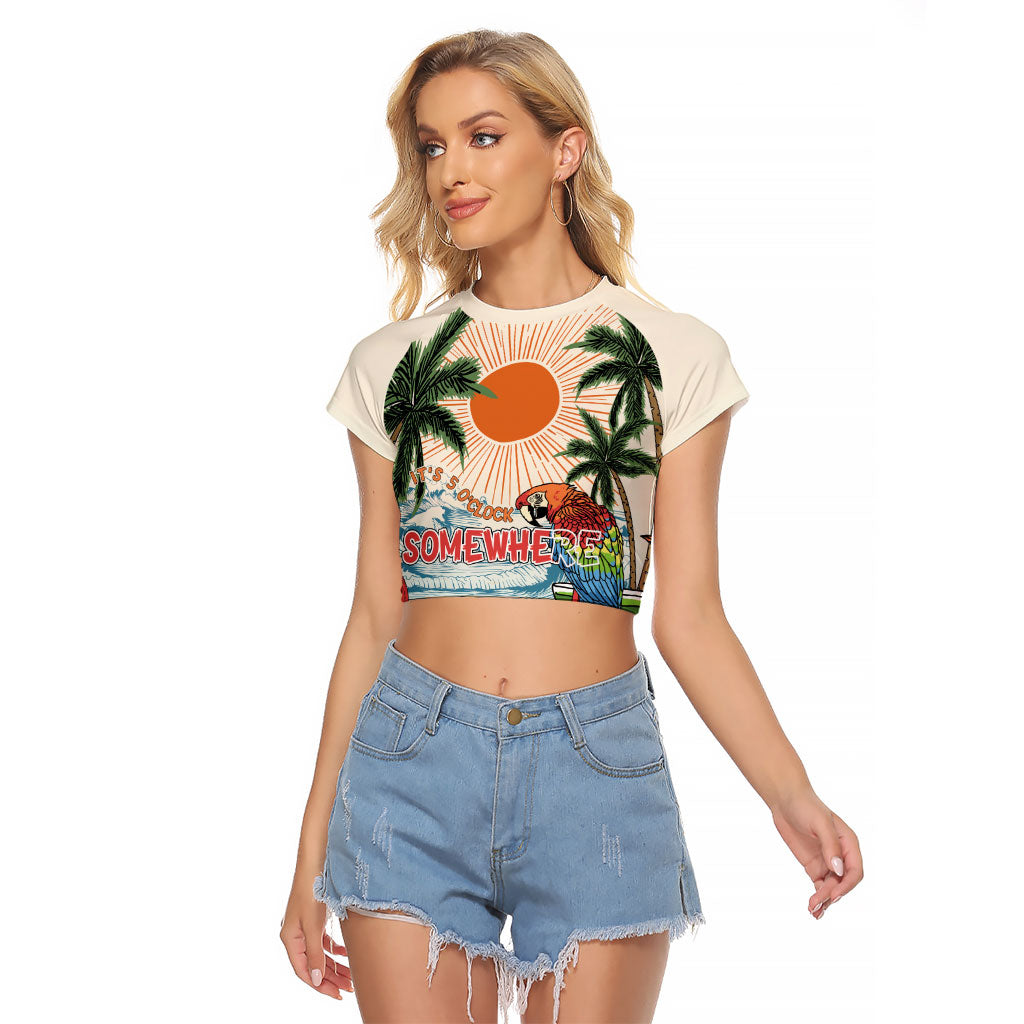 Summer Holiday It's 5 o'clock Somewhere Vintage Hawaii Raglan Cropped T Shirt LT7 Female Colorful - Polynesian Pride