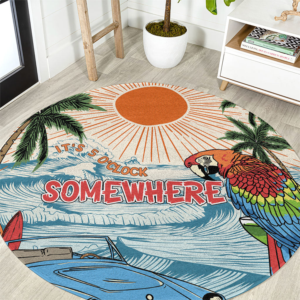 Summer Holiday It's 5 o'clock Somewhere Vintage Hawaii Round Carpet
