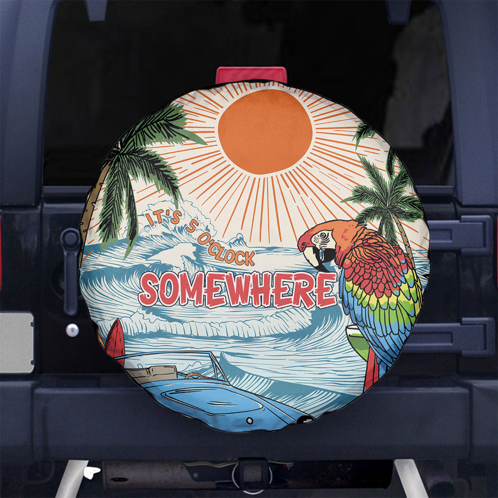 Summer Holiday It's 5 o'clock Somewhere Vintage Hawaii Spare Tire Cover LT7 No hole Colorful - Polynesian Pride