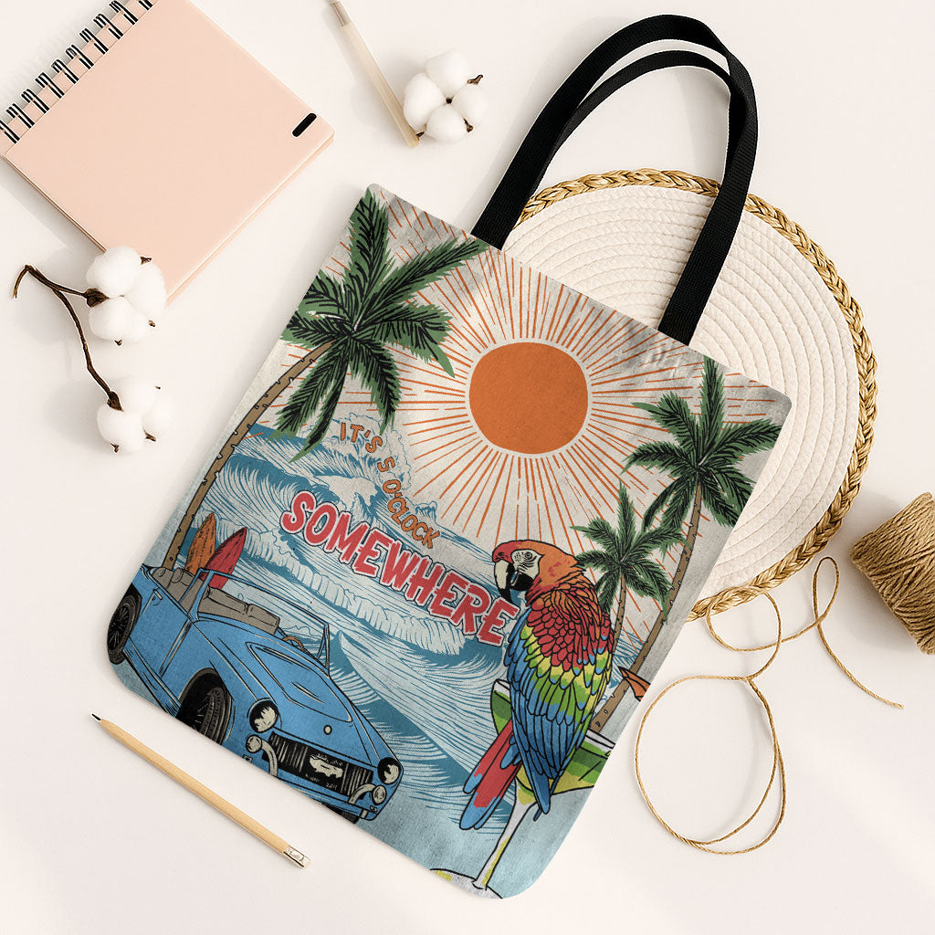 Summer Holiday It's 5 o'clock Somewhere Vintage Hawaii Tote Bag LT7 Black Strap One Size Colorful - Polynesian Pride