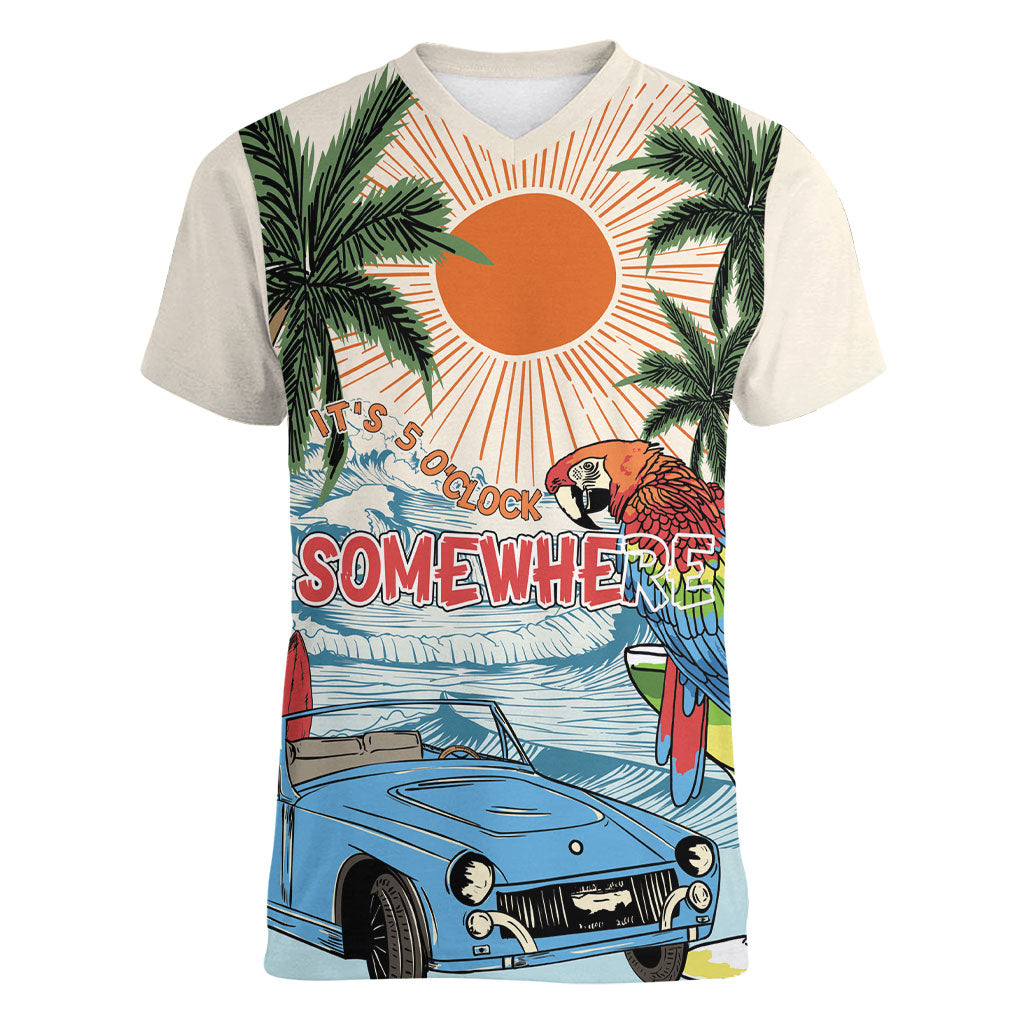 Summer Holiday It's 5 o'clock Somewhere Vintage Hawaii Women V-Neck T-Shirt LT7 Female Colorful - Polynesian Pride