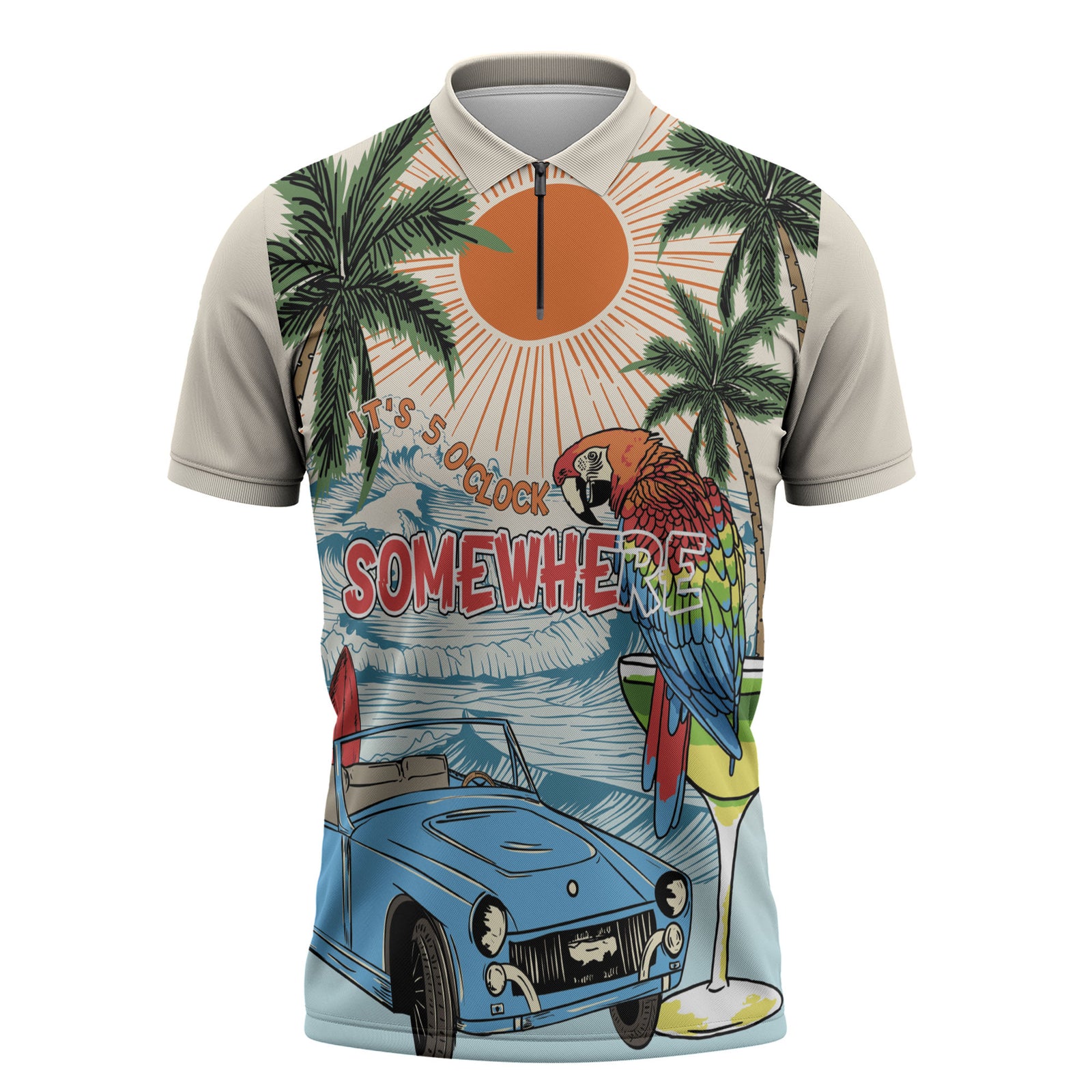 Summer Holiday It's 5 o'clock Somewhere Vintage Hawaii Zipper Polo Shirt LT7 Colorful - Polynesian Pride