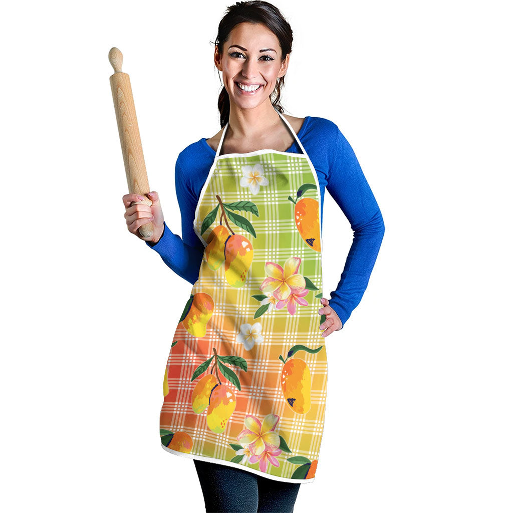 Aloha Hawaii Palaka Print Mango Plumeria Apron Tropical Vibes LT7 - Polynesian Pride