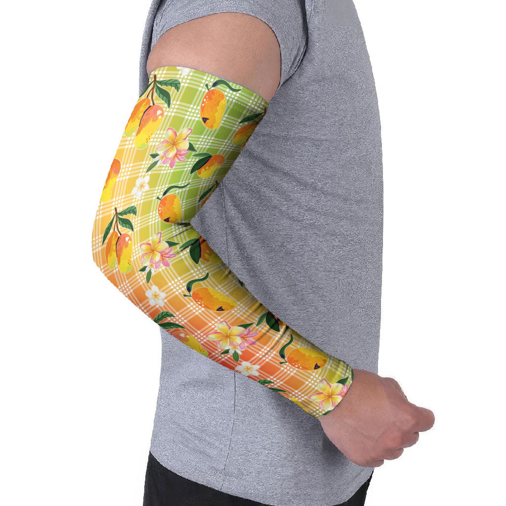 Aloha Hawaii Palaka Print Mango Plumeria Arm Sleeves Tropical Vibes LT7 - Polynesian Pride