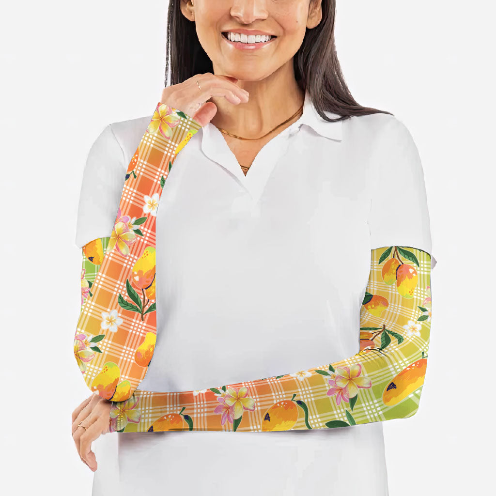Aloha Hawaii Palaka Print Mango Plumeria Arm Sleeves Tropical Vibes LT7 - Polynesian Pride