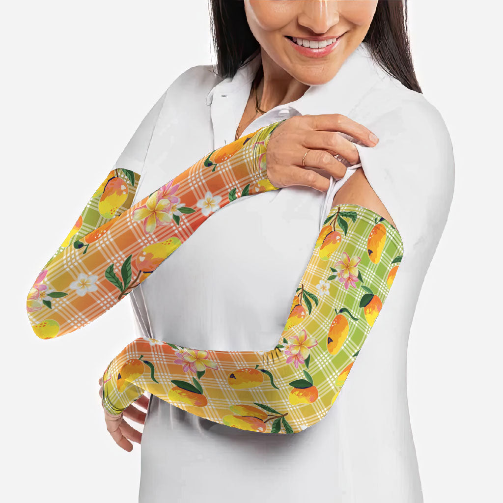 Aloha Hawaii Palaka Print Mango Plumeria Arm Sleeves Tropical Vibes LT7 - Polynesian Pride