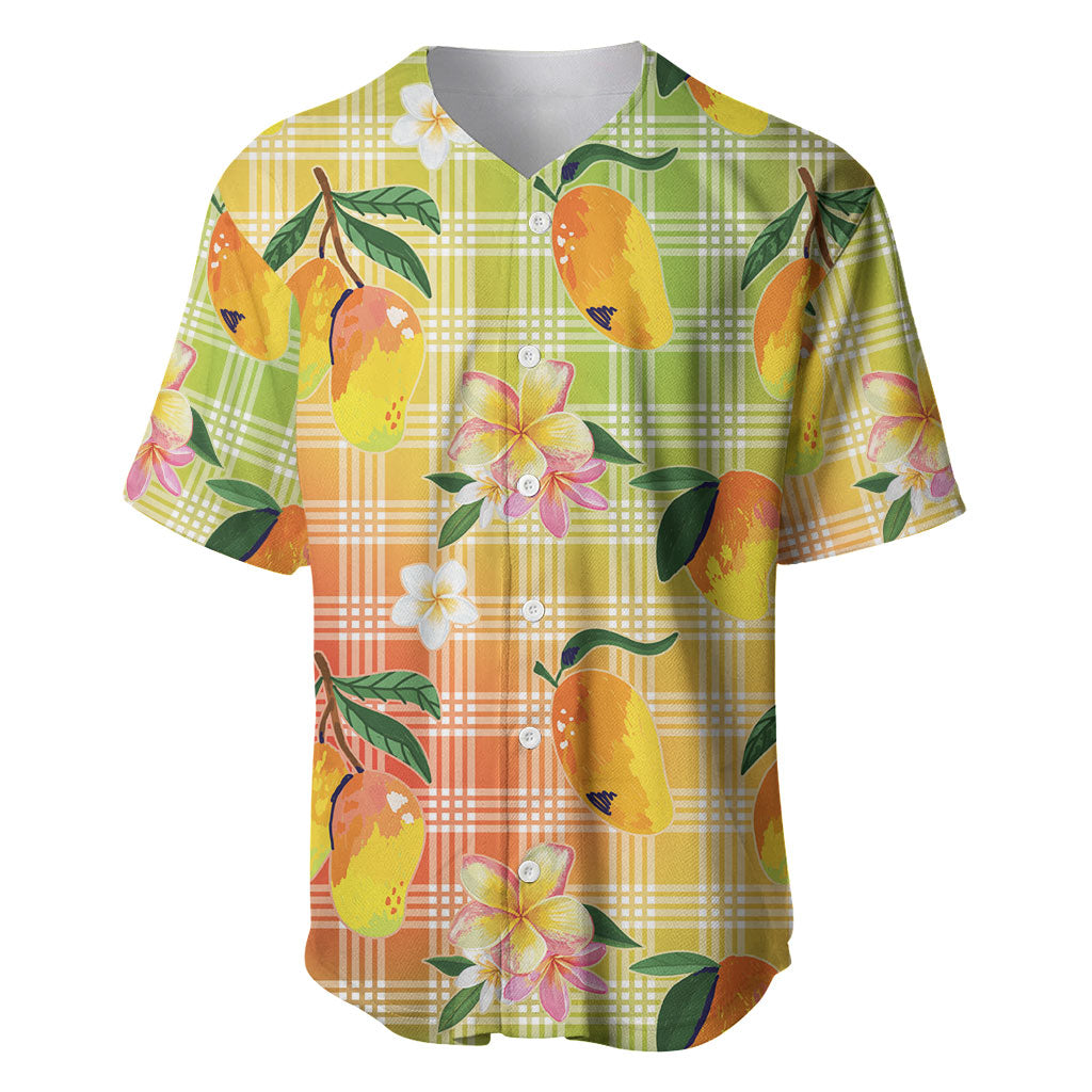 Aloha Hawaii Palaka Print Mango Plumeria Baseball Jersey Tropical Vibes LT7 Multicolor - Polynesian Pride