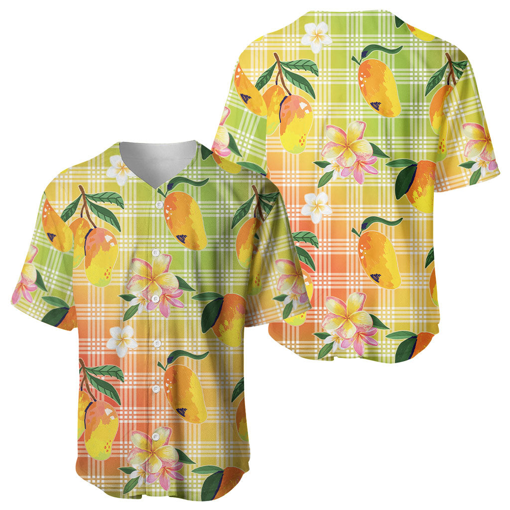 Aloha Hawaii Palaka Print Mango Plumeria Baseball Jersey Tropical Vibes LT7 - Polynesian Pride