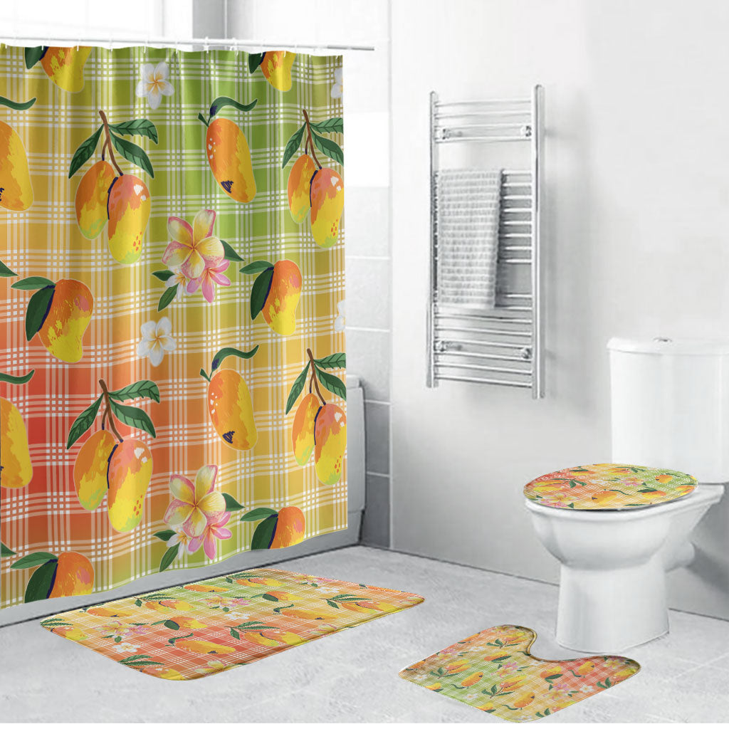 Aloha Hawaii Palaka Print Mango Plumeria Bathroom Set Tropical Vibes LT7 Bathroom Set (4 pcs) Multicolor - Polynesian Pride
