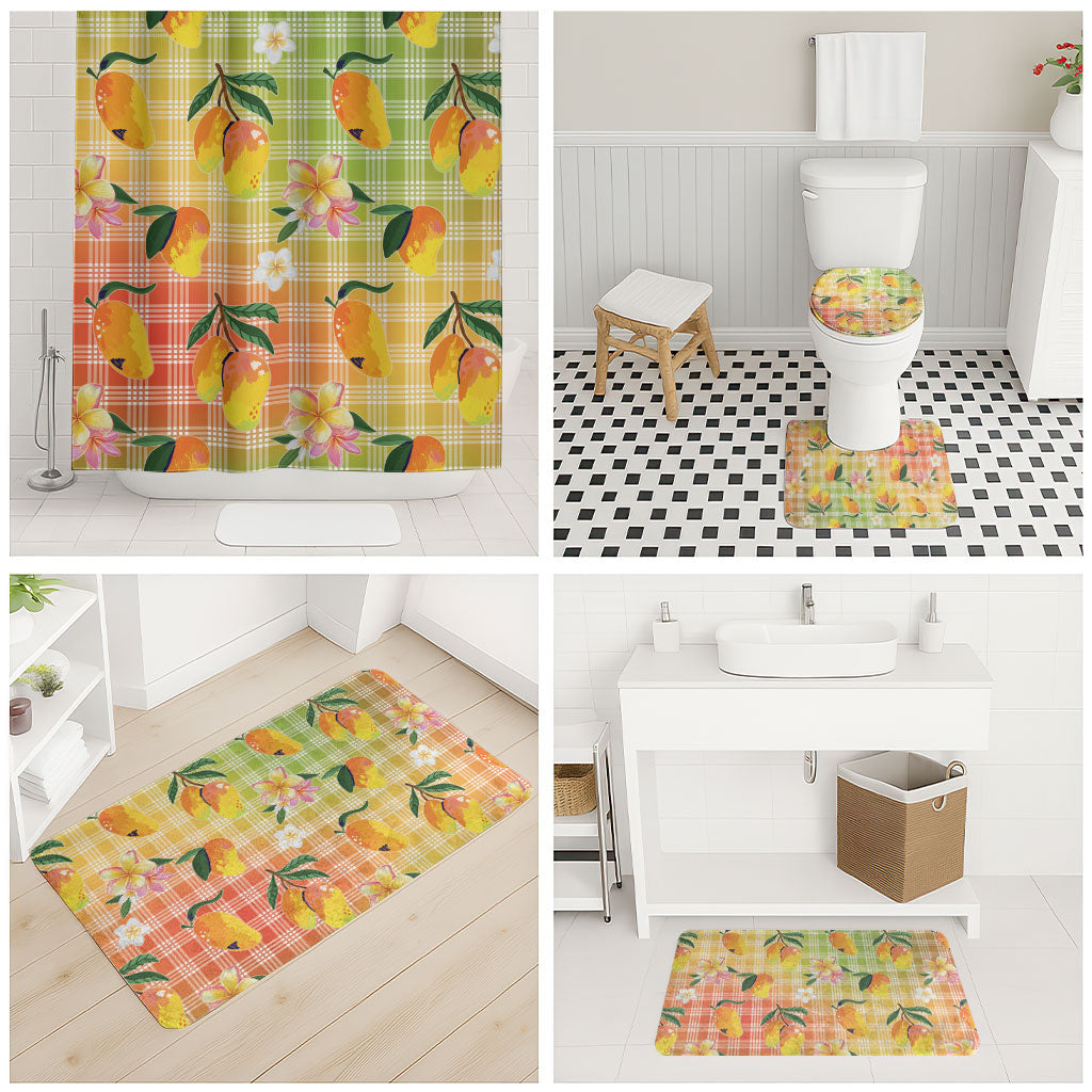 Aloha Hawaii Palaka Print Mango Plumeria Bathroom Set Tropical Vibes LT7 - Polynesian Pride