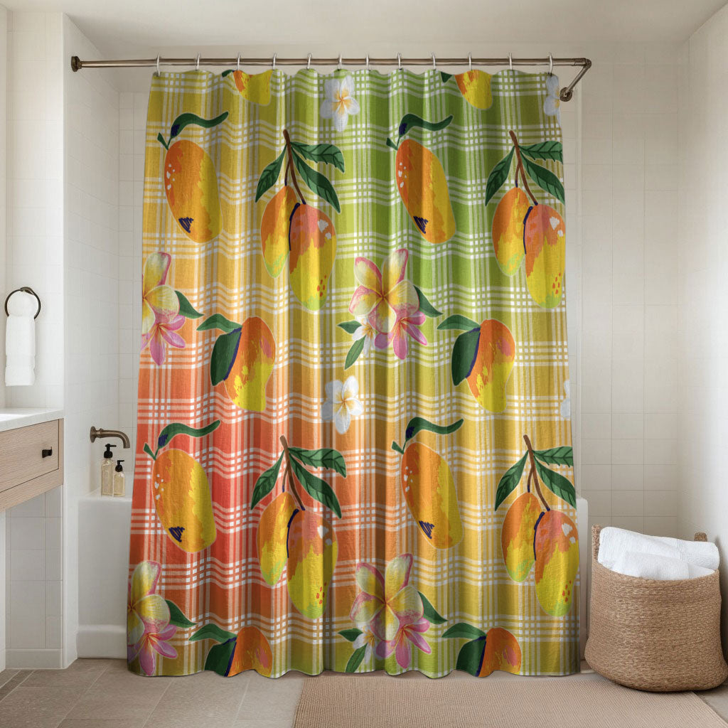 Aloha Hawaii Palaka Print Mango Plumeria Bathroom Set Tropical Vibes LT7 Shower Curtain Only Multicolor - Polynesian Pride