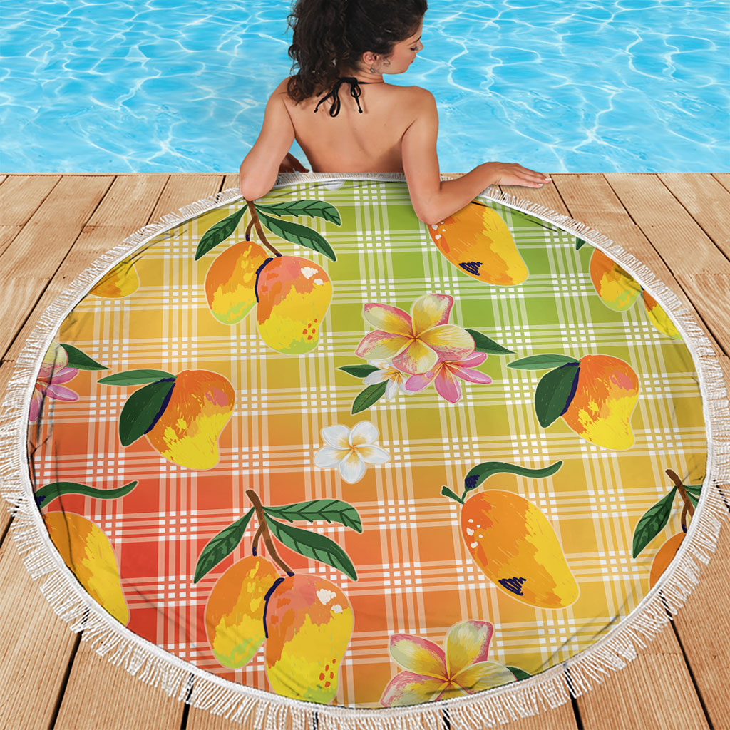 Aloha Hawaii Palaka Print Mango Plumeria Beach Blanket Tropical Vibes LT7 - Polynesian Pride