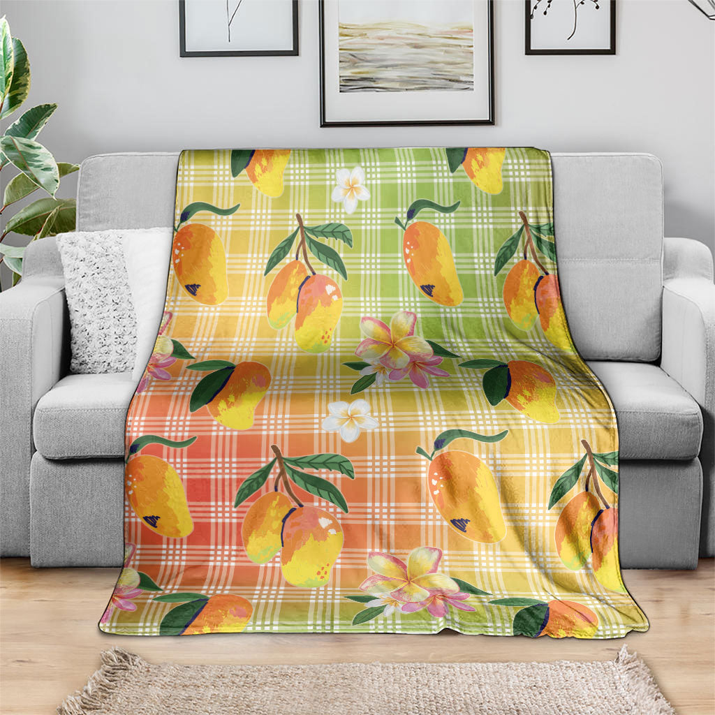 Aloha Hawaii Palaka Print Mango Plumeria Blanket Tropical Vibes LT7 - Polynesian Pride