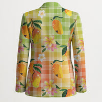 Aloha Hawaii Palaka Print Mango Plumeria Blazer Tropical Vibes LT7 - Polynesian Pride