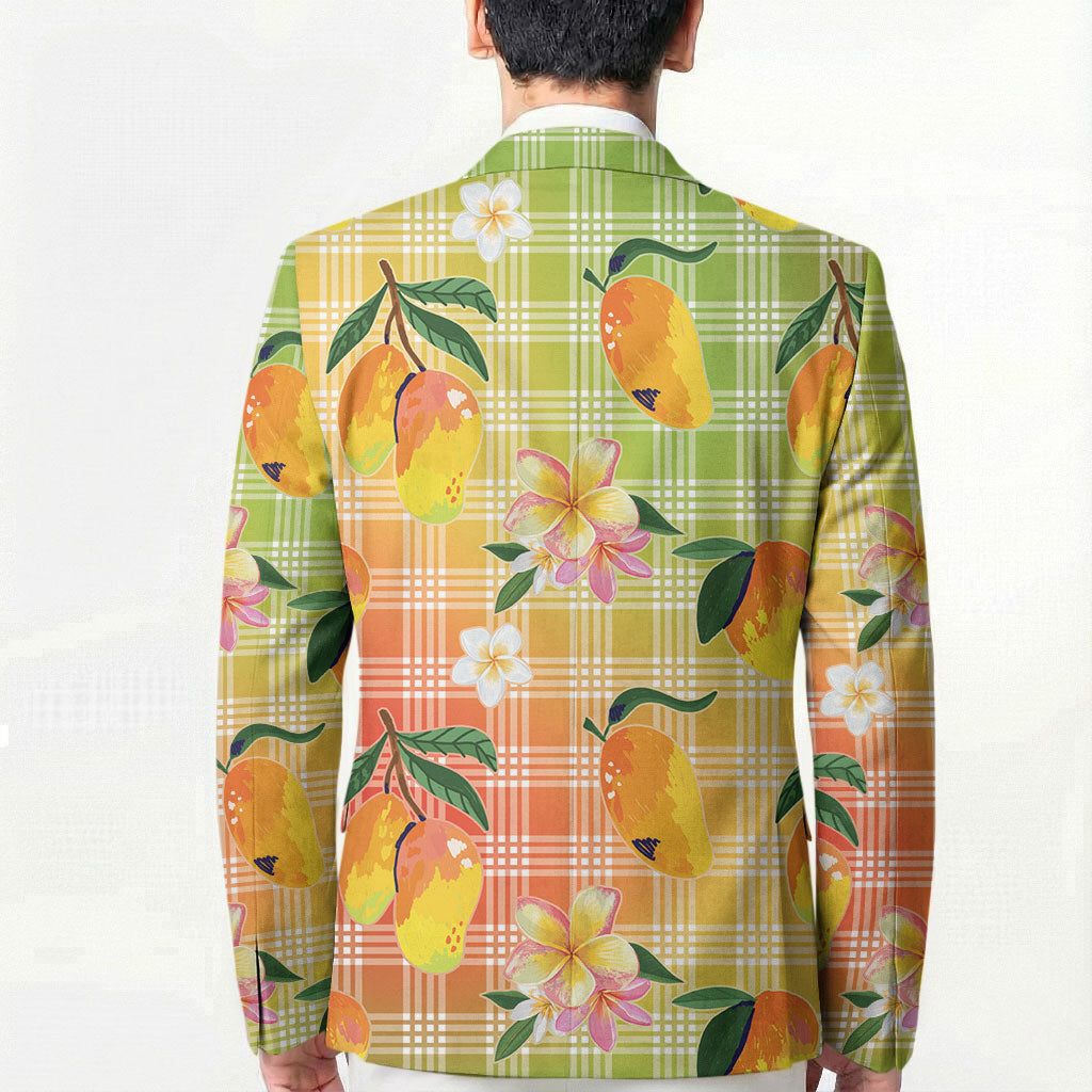 Aloha Hawaii Palaka Print Mango Plumeria Blazer Tropical Vibes LT7 - Polynesian Pride