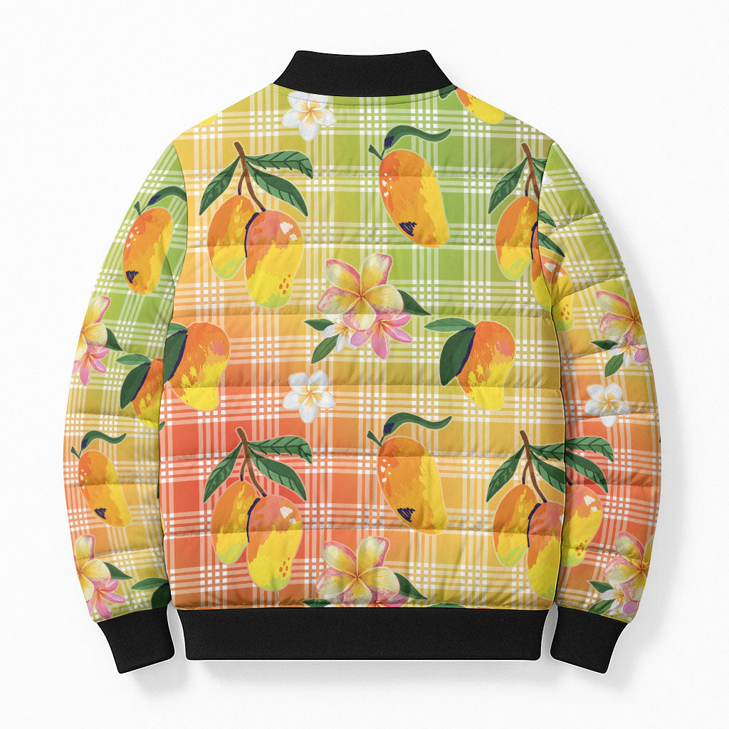 Aloha Hawaii Palaka Print Mango Plumeria Bomber Puffer Jacket Tropical Vibes LT7 - Polynesian Pride
