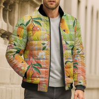 Aloha Hawaii Palaka Print Mango Plumeria Bomber Puffer Jacket Tropical Vibes LT7 - Polynesian Pride