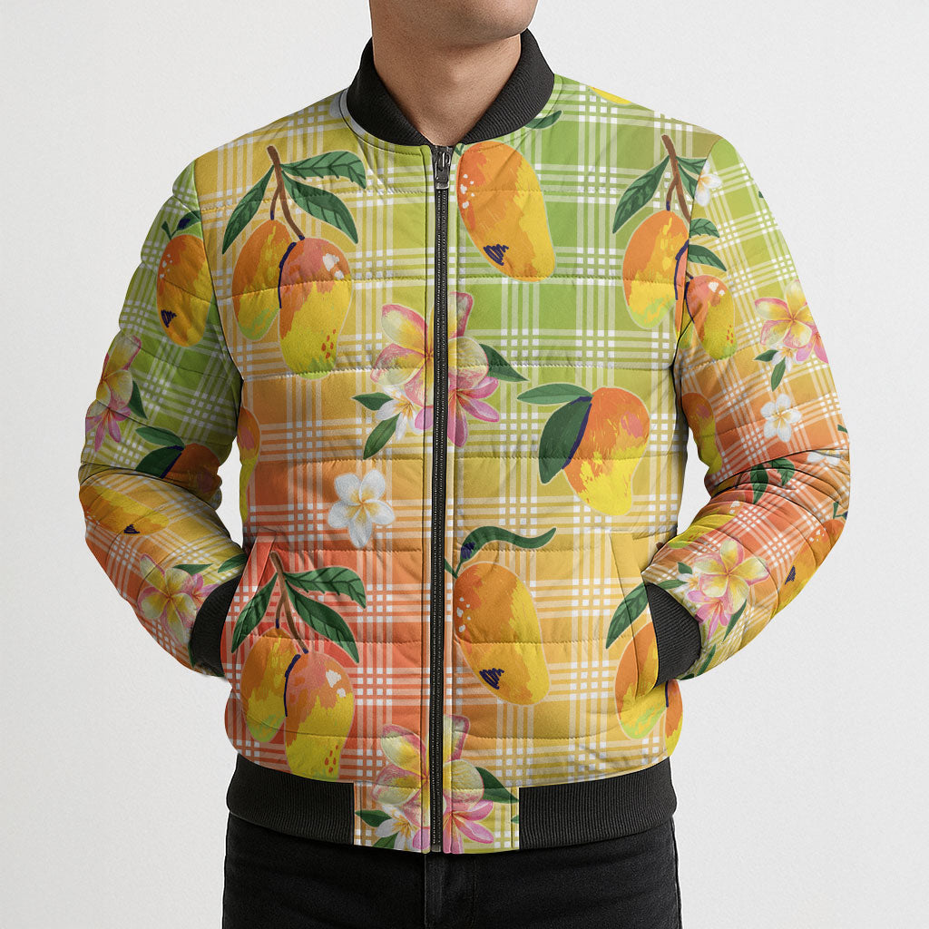 Aloha Hawaii Palaka Print Mango Plumeria Bomber Puffer Jacket Tropical Vibes LT7 - Polynesian Pride