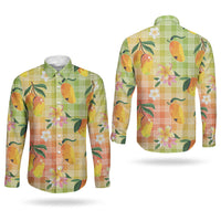 Aloha Hawaii Palaka Print Mango Plumeria Couples Matching Long Sleeve Bodycon Dress and Long Sleeve Button Shirt Tropical Vibes LT7 - Polynesian Pride