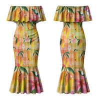 Aloha Hawaii Palaka Print Mango Plumeria Couples Matching Mermaid Dress and Hawaiian Shirt Tropical Vibes LT7 - Polynesian Pride