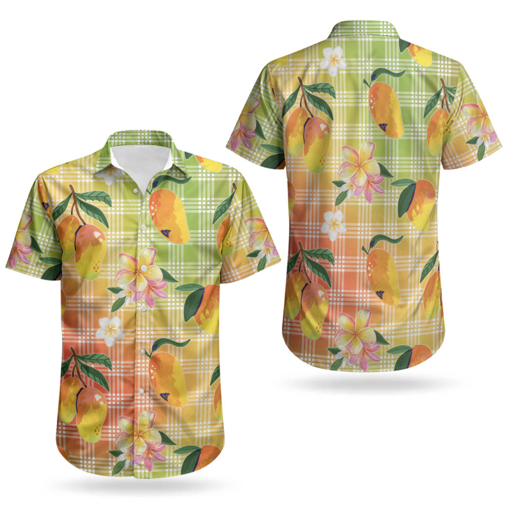 Aloha Hawaii Palaka Print Mango Plumeria Couples Matching Off Shoulder Maxi Dress and Hawaiian Shirt Tropical Vibes LT7 - Polynesian Pride